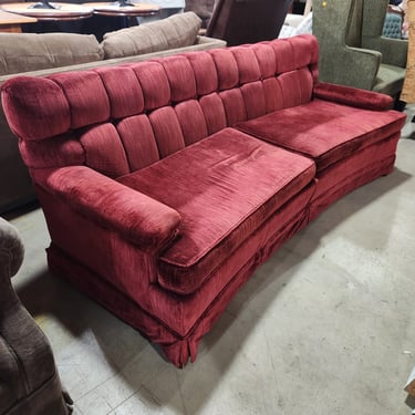 Curved Tufted Red Velvet Sofa