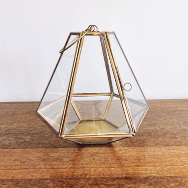 Vintage Brass Glass Lantern Candle Holder 