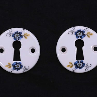 Pair of J.M. Limoges Porcelain Floral Keyhole Covers