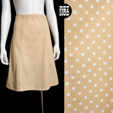 Sweet & Simple Vintage 70s Beige Brown and White Polka Dot Mid-Length Skirt 