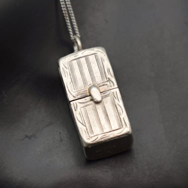 20's Art Deco glass dice sterling ALL Co gambler's box pendant, rare AL Lindroth 925 silver flapper necklace 