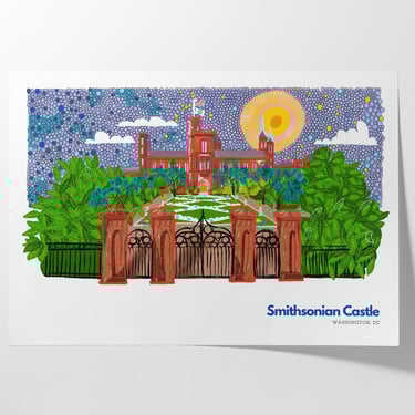 Smithsonian Castle Art Print – Washington DC Illustration, Colorful Museum Wall Art, National Mall Decor, Gift for History & Travel Lovers 