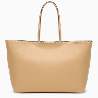 Valentino Garavani Beige Rockstud Shopping Bag In Garnet Calfskin Women