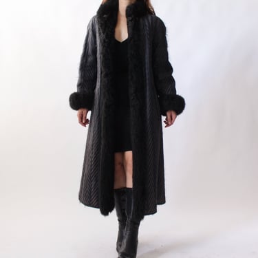 Vintage Fur Trim Leather Coat