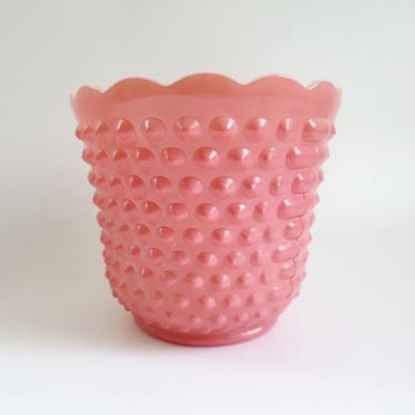 Mid-Century Pink Fire King Hobnail Planter, Milk Glass Bowl, Vintage Home Decor 