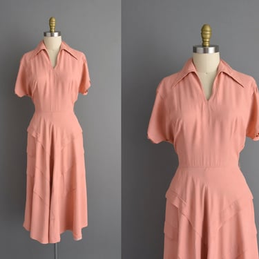 1940s vintage dress | Georhiana Pink Rayon Shirt Dress | Medium | 40s dress 