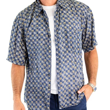 1990S Navy Blue Silk Sopranos Style Mens Shirt 