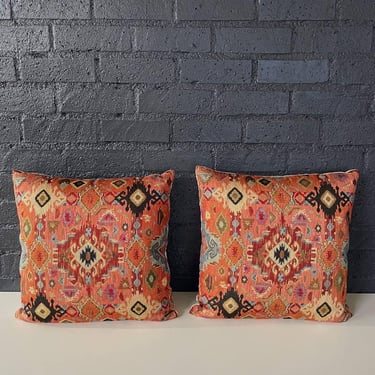 Pair of Antique Italian Decorative Square Textile Pillow Set, c.1920’s 