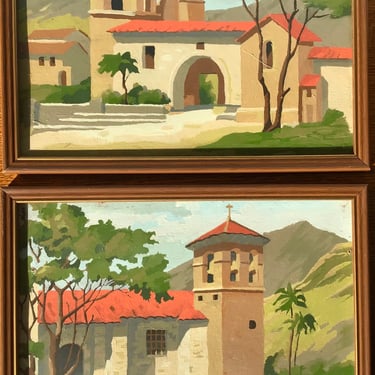 Vintage Paint by Number  -- PAIR of Landscapes, Italian Country -- Framed with Glass 