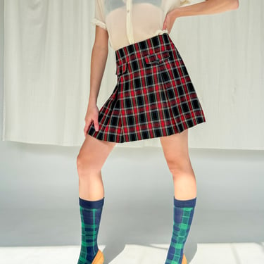 Plaid Pleated Mini Skirt (M)
