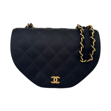 Chanel Black Mini Satin Half-Moon Chain Bag