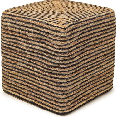 REDEARTH Cube Pouf 50% Jute 50% Cotton (14.5”x14.5”x16”): Natural Black / Cube 14.5"x14.5"x16"