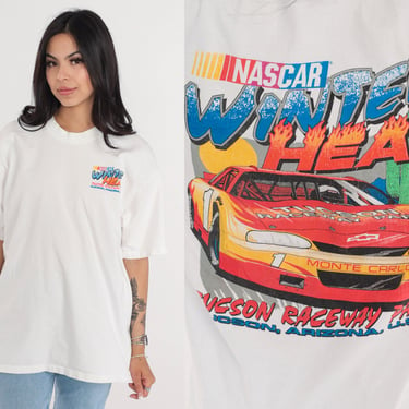 90s Nascar Shirt Tucson Winter Heat Race T-Shirt Arizona Car Racing Graphic Tee Racecar TShirt Speedway Fairgrounds White Vintage Mens Large 