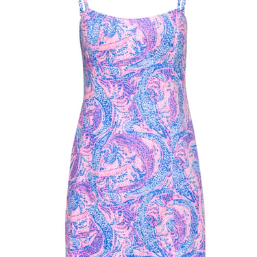 Lilly Pulitzer - Pink & Blue Alligator & Pineapple Print Sheath Dress Sz 6