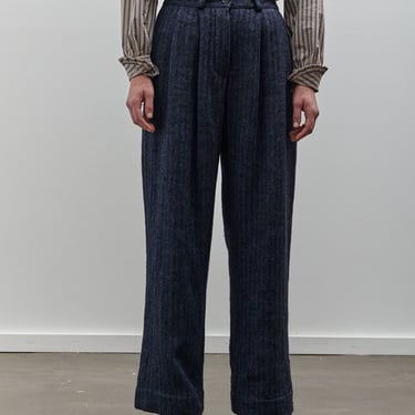 Cawley Linen Mara Trouser, Navy Herringbone