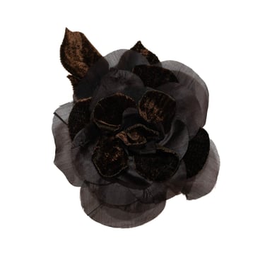 Brown Silk Velvet Rose Brooch