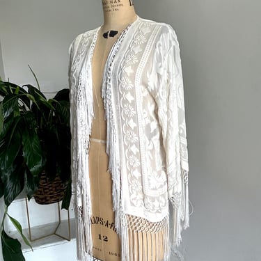 1980s Voided Velvet Fringed Jacket Boudoir 20s Fashion Lingerie Pinup 40 Bust Max 