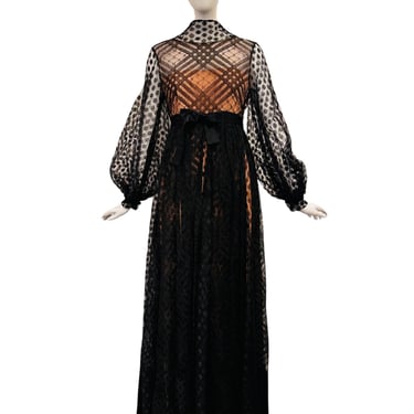 Vintage Custom Made Black Empire Waist Lace Ballgown