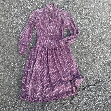 Vintage 1970s Eileen West for Joseph Magnin violet calico dress | ‘70s ‘80s  cottage core prairie dress, purple floral print, tiny fit XXS 