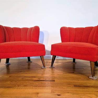 Mid Century Pair of Channel Back Cocktail Chairs 