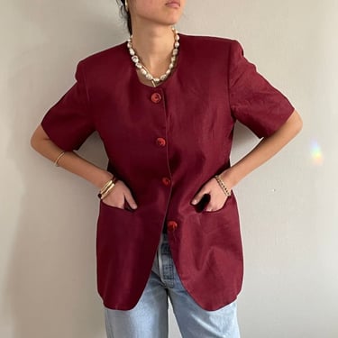 vintage linen short sleeve blazer - oxblood  