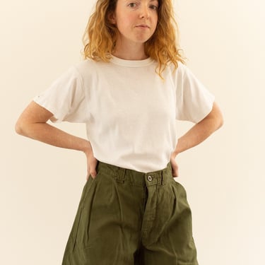 Vintage 29 33 Waist Cotton Pleat Green Fatigue Shorts | Pleated Gung Ho Army Shorts | Button Fly | 