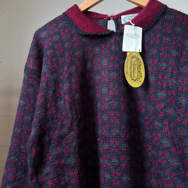 Med, Vintage 1980s The Villager Collared Pullover Sweater, Red Blue, S1 