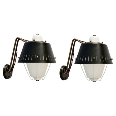 Pair of Stilnovo Attr Opal Sconces