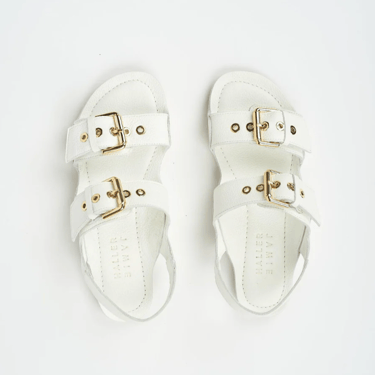 Double Buckle Sandal in White