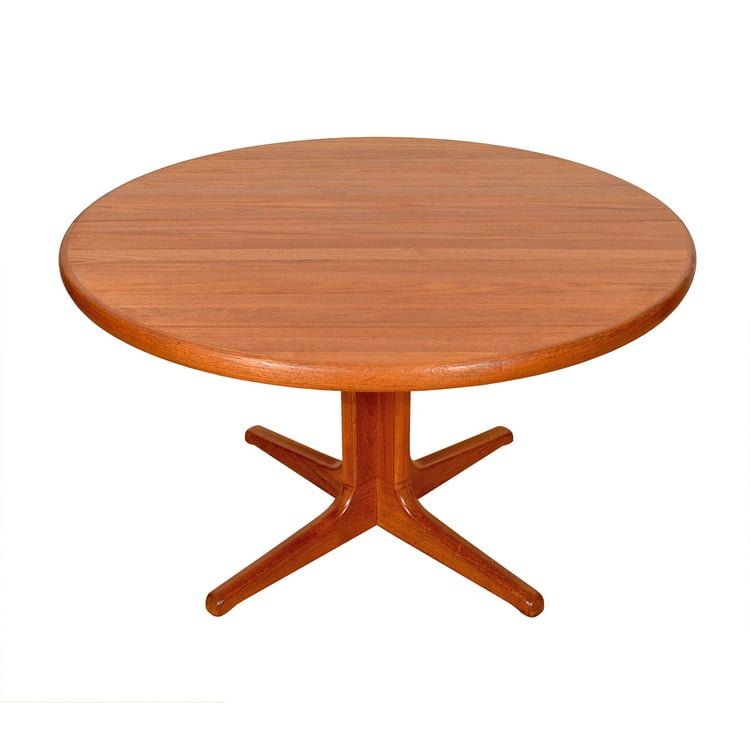 Pedestal Base Danish Teak Round to Oval Expanding Dining Table w. Two Leaves