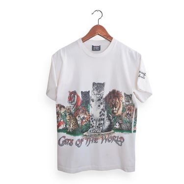 vintage animal shirt / cat t shirt / 1990s Cats of the World wrap around graphic wild cat animal nature t shirt Small 