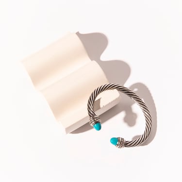 DAVID YURMAN Silver Cable Classic Turquoise &amp; Diamond Bracelet