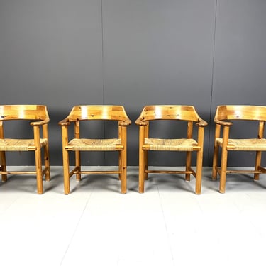 Rainer Daumiller pine wood dining chairs for Hirtshals Savvaerk - set of 4 - 1970s - mid century dining chairs - pine dining chairs 