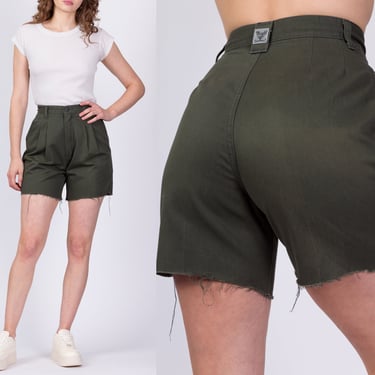 XS 90s Olive Drab High Waist Cut-Off Shorts 25" | Vintage Wrangler Casuals Pleated Army Green Mom Shorts 