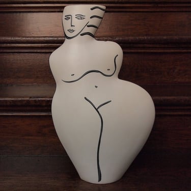Rare Vintage DONNA POLSENO VASE Large 16" Abstract Nude Female Torso Ceramic White Mid-Century Modern studio pottery picasso eames era 