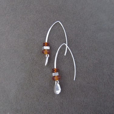 Amber frosted glass and silver earrings 