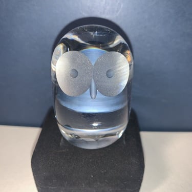 MCM Hadeland Norway Crystal Art Glass OWL Figurine Paperweight Mid Century 