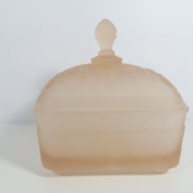 Vintage Tiara Beehive Honey Pot Frosted Peach Pink Glass Candy Dish - Tiara Indiana Glass Beehive Glass Box 