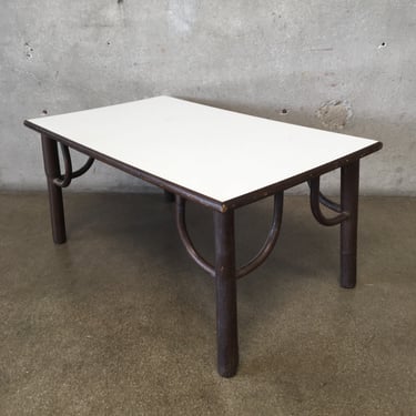 Mid Century Modern Wood Coffee Table with White Laminate Top