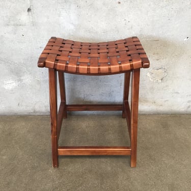 Wood & Woven Leather Backless Barstool