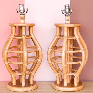 Pair of Island Style Rattan Lamps