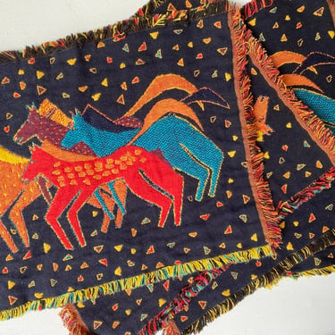Vintage Laurel Burch Horse Placemats, Elk Canyon Mares Pattern, Set Of 4, Woven Tapestry Mats, Southwestern, Dinner Party 