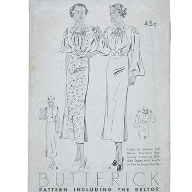 Vintage 30s Dress Sewing Pattern: Belted Frock 33 Bust Butterick 6632 