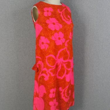 1970s - Pink /Orange Neon- Hawaiian - Tiki / Tropical - Preppy - Hukilau Fashion - Estimated size M - Cotton - Sundress 