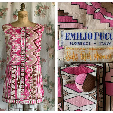 60's Emilio Pucci Dress / Pink and Brown / Modern Mini Dress / Sixties Summer Dress / Designer Womenswear / Resortwear / Micro Mini Dress 