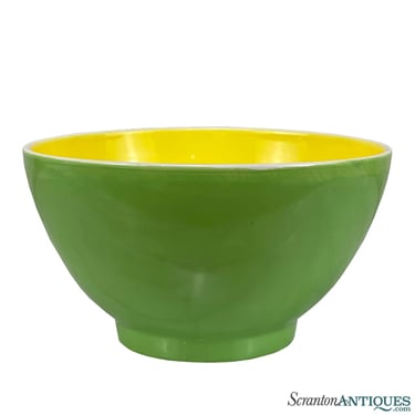 Mid-Century Large Italian Porcelain Avocado Green & Yellow Oval Mixing Bowl