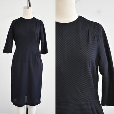 1950s Korell Black Pin Tucked Dress 