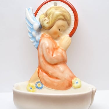 Vintage German Hummel Goebel Praying Angel Holy Water Font 91B, Hand Painted with Artist Initials, in Original Box 