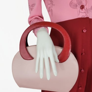 Palizzio 1950's Pink Red Leather Color Block Purse I Handbag I Rockabilly 