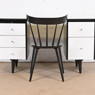 1950s Paul McCobb Planner Group Black and White Lacquered Double Pedestal Desk and Chair, Newly Refinished